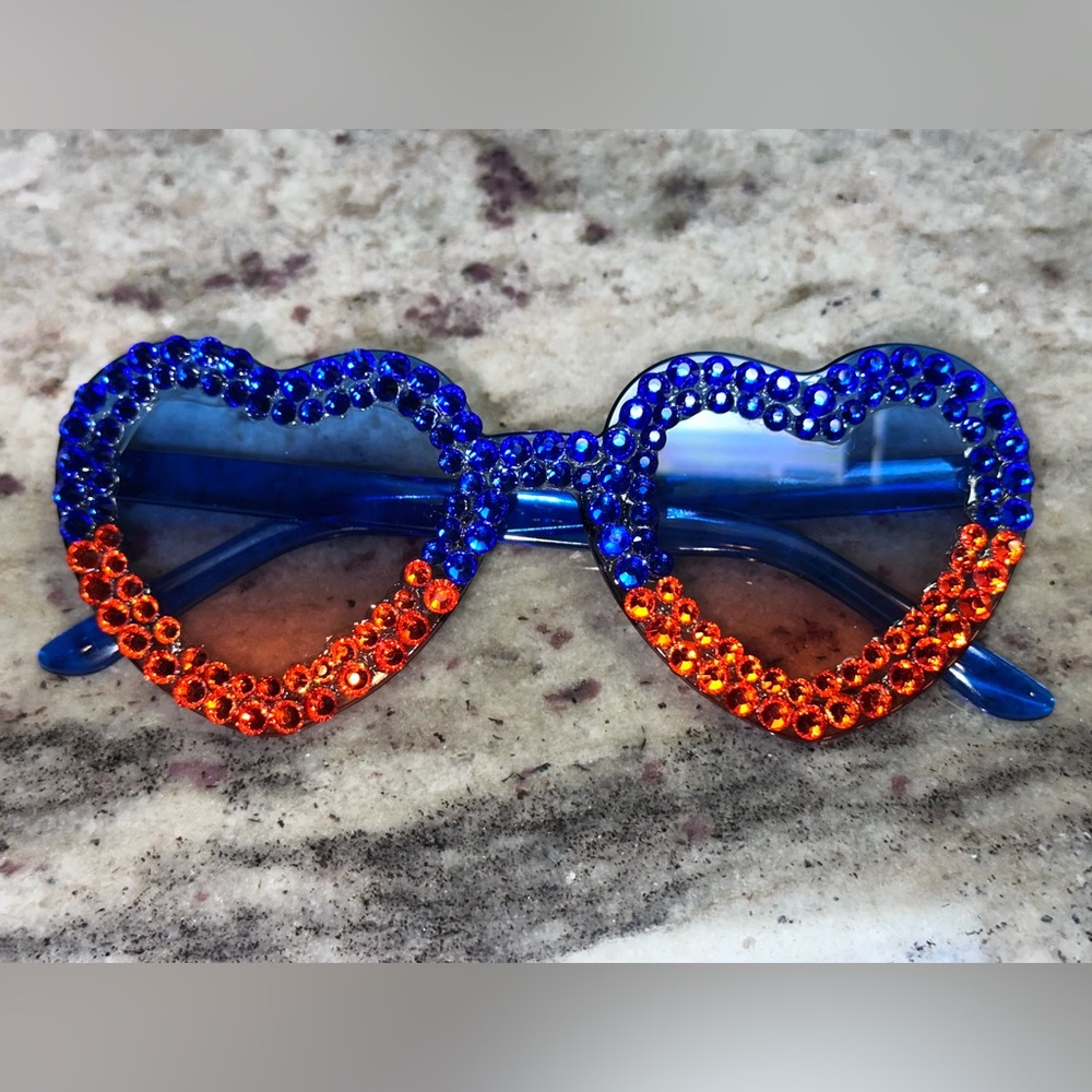 Heart-Shaped Blue and Orange Rhinestone Sunglasses crystal sunnies